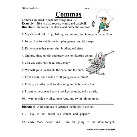Comma Worksheet 5
