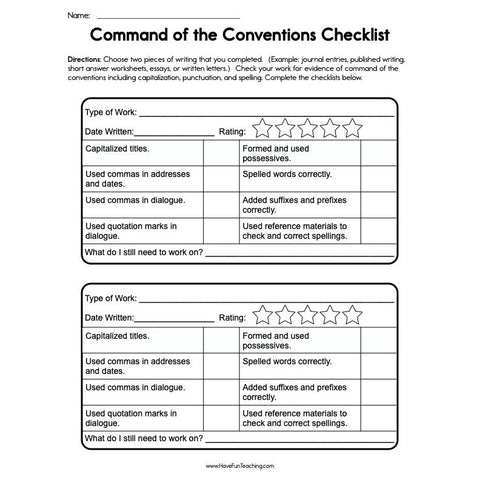 Command of the Conventions Checklist Worksheet