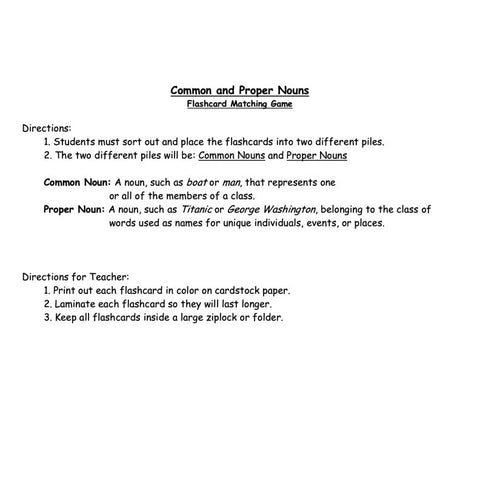 Common and Proper Noun Flash Cards