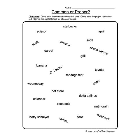 Common Proper Nouns Worksheet 2