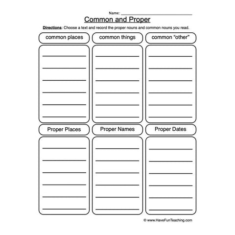Common Proper Nouns Worksheet 3