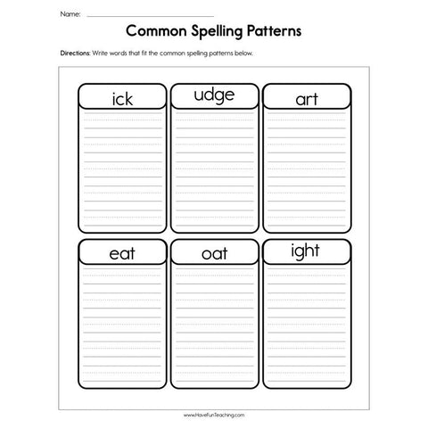 Common Spelling Patterns Worksheet