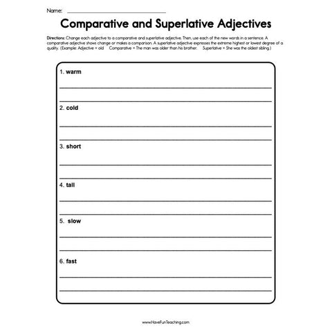 Comparative and Superlative Adjectives Worksheet
