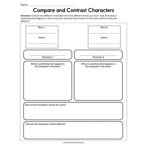 Compare and Contrast Characters Worksheet