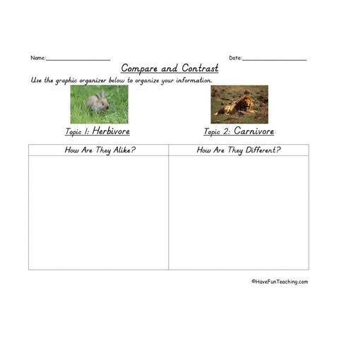 Compare and Contrast Herbivore Carnivore Worksheet 2
