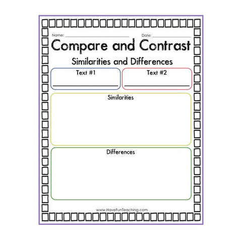 Compare and Contrast Similarities and Differences Graphic Organizer