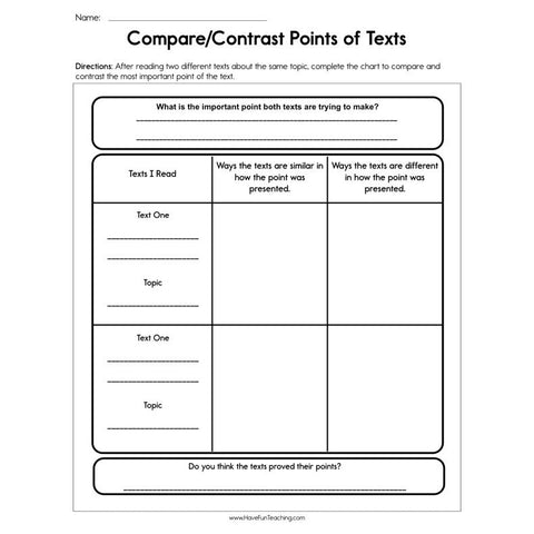 Compare Contrast Points of a Text Worksheet