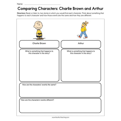 Comparing Characters Charlie Brown and Arthur Worksheet