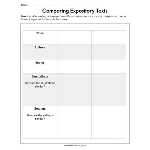Comparing Expository Texts Worksheet