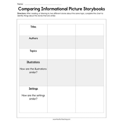 Comparing Informational Picture Storybooks Worksheet