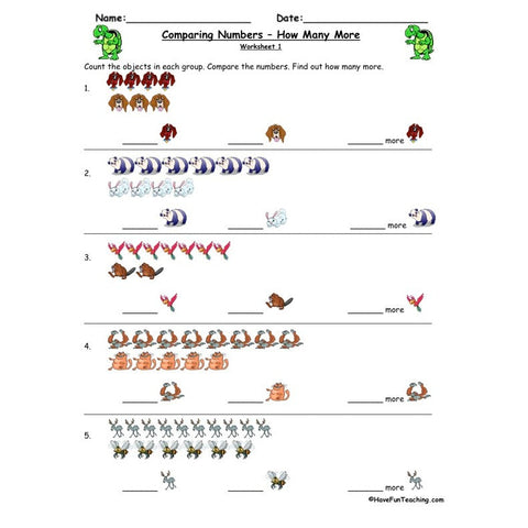 Comparing Numbers How Many More Worksheet