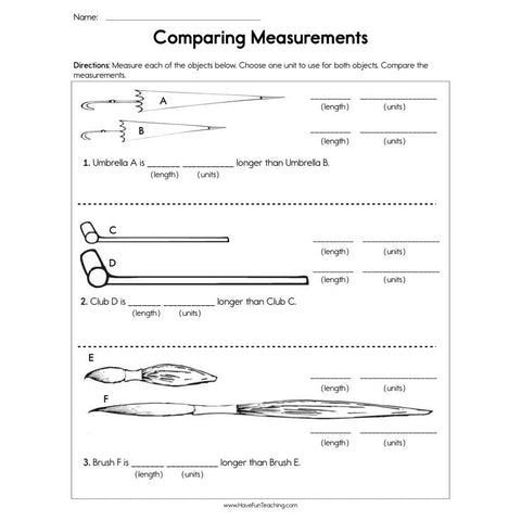 Comparing Object Lengths Worksheet