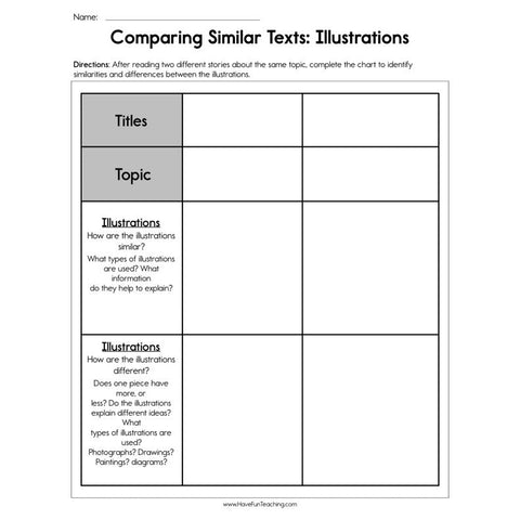 Comparing Similar Texts Illustrations Worksheet