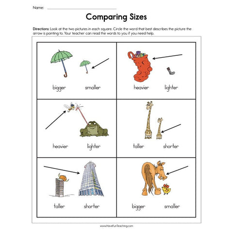 Comparing Sizes Worksheet