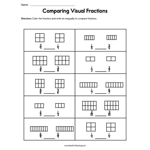 Comparing Visual Fractions Worksheet