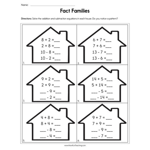 Completing Fact Families Worksheet