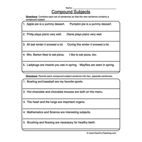 Compound Subjects Worksheet 2