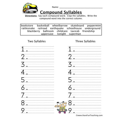 Compound Word Syllables Worksheet