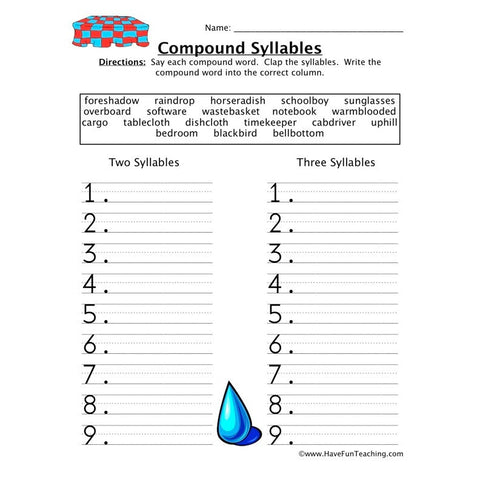Compound Word Syllables Worksheet 3