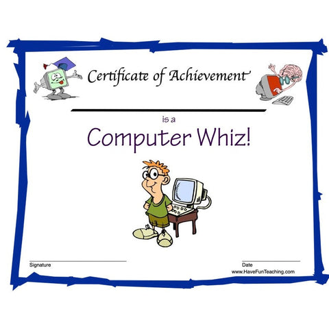 Computer Whiz Boy Certificate Worksheet