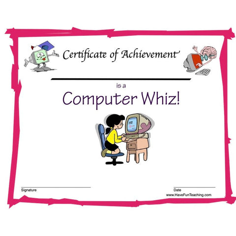 Computer Whiz Girl Certificate Worksheet