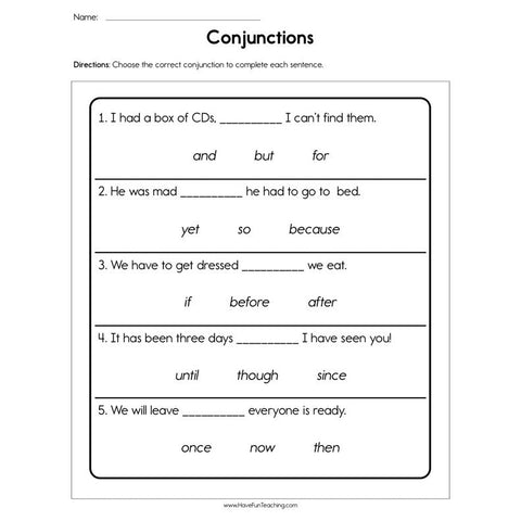 Conjuctions Worksheet