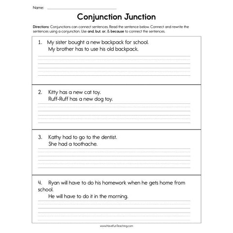 Conjunction Junction Worksheet