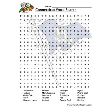 Connecticut Wordsearch Worksheet