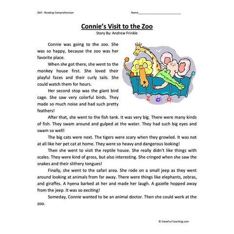 Connies Zoo Visit Reading Comprehension Worksheet