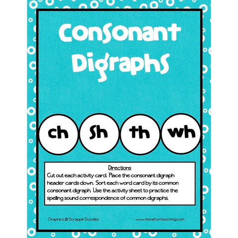 Consonant Digraphs Ch Sh Th Wh Game