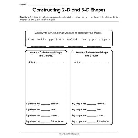 Construct 2D and 3D Shapes Worksheet