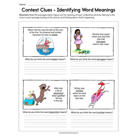 Context Clues Identifying Word Meanings Worksheet