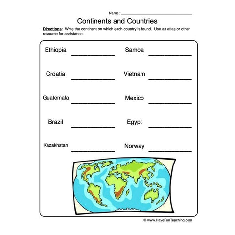 Continents Worksheet 3