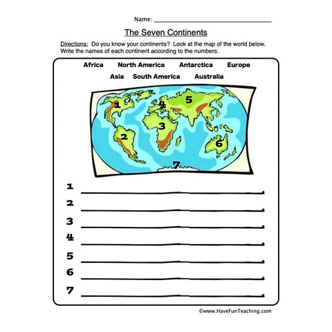 Continents Worksheet 5