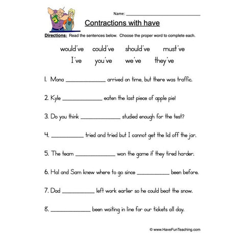 Contractions Have Worksheet