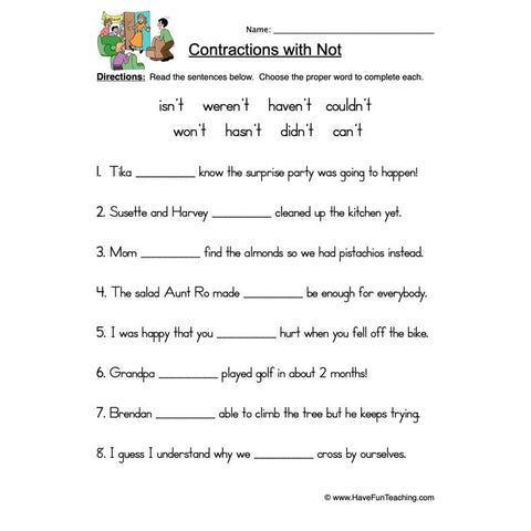 Contractions Nt Worksheet