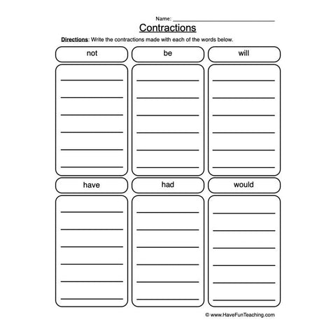 Contractions Worksheet 2