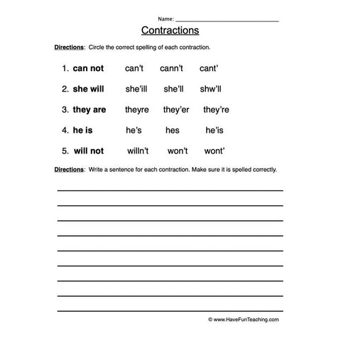 Contractions Worksheet 3