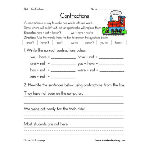 Contractions Worksheet 6