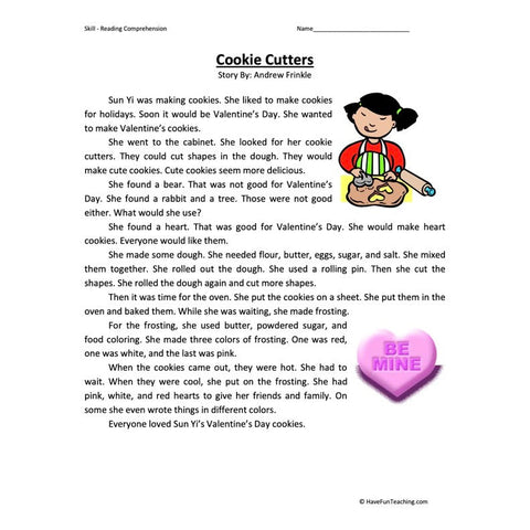 Cookie Cutters Reading Comprehension Worksheet