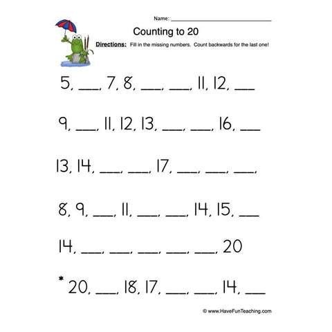 Count to 20 Worksheet 2