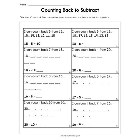 Counting Back to Subtract Worksheet