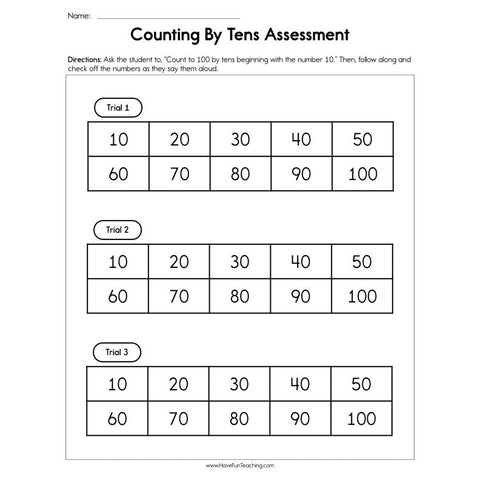 Counting by Tens Assessment Worksheet