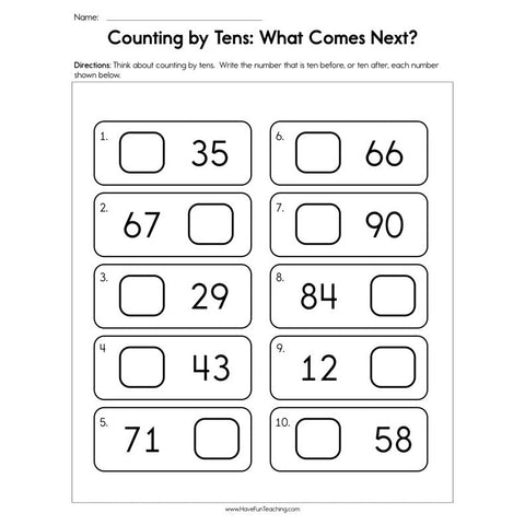 Counting by Tens What Comes Next Worksheet