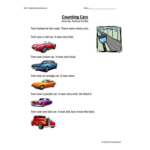 Counting Cars Reading Comprehension Worksheet