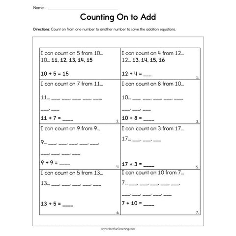 Counting on to Add Worksheet