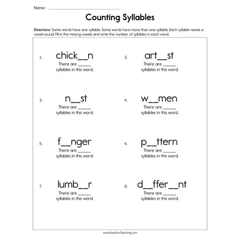 Counting Syllables Worksheet