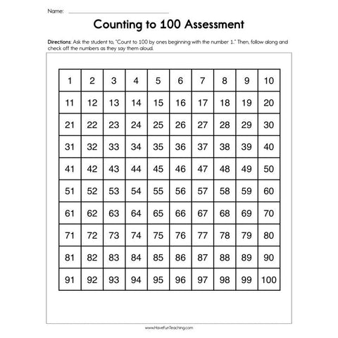 Counting to 100 Assessment Worksheet