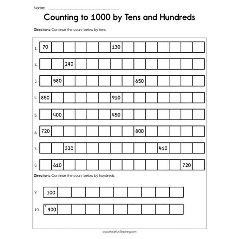 Counting to 1000 by Tens and Hundreds Worksheet