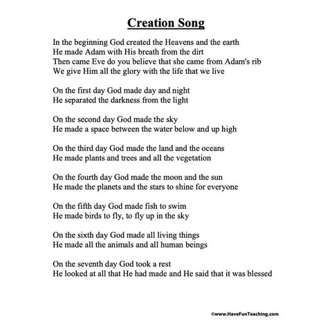 Creation Song Worksheet